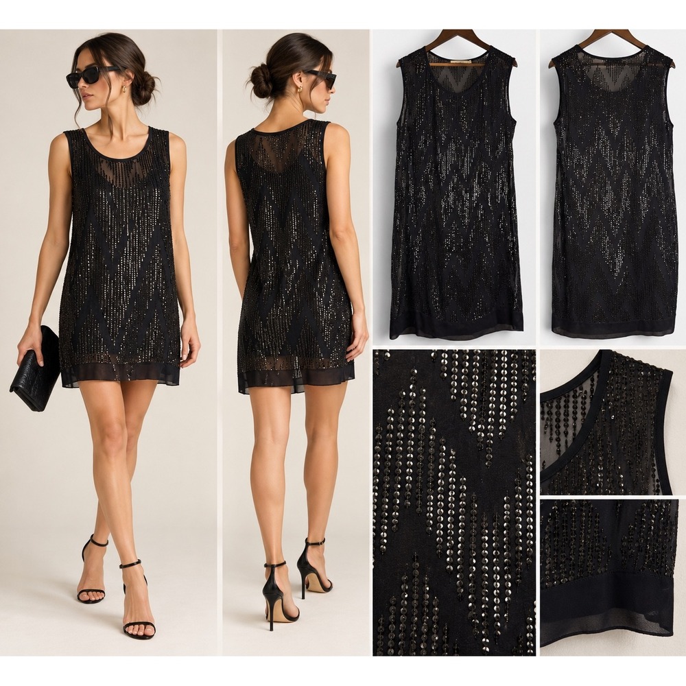 Nili Lotan Silk Sequin Mini Dress | Black | Sheer | Small